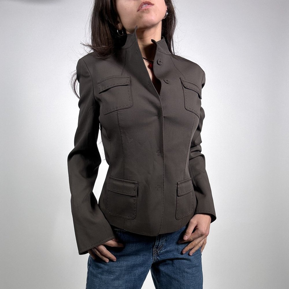 UNIQUE DESIGNER ELIE TAHARI BROWN TURLE NECK BLAZER